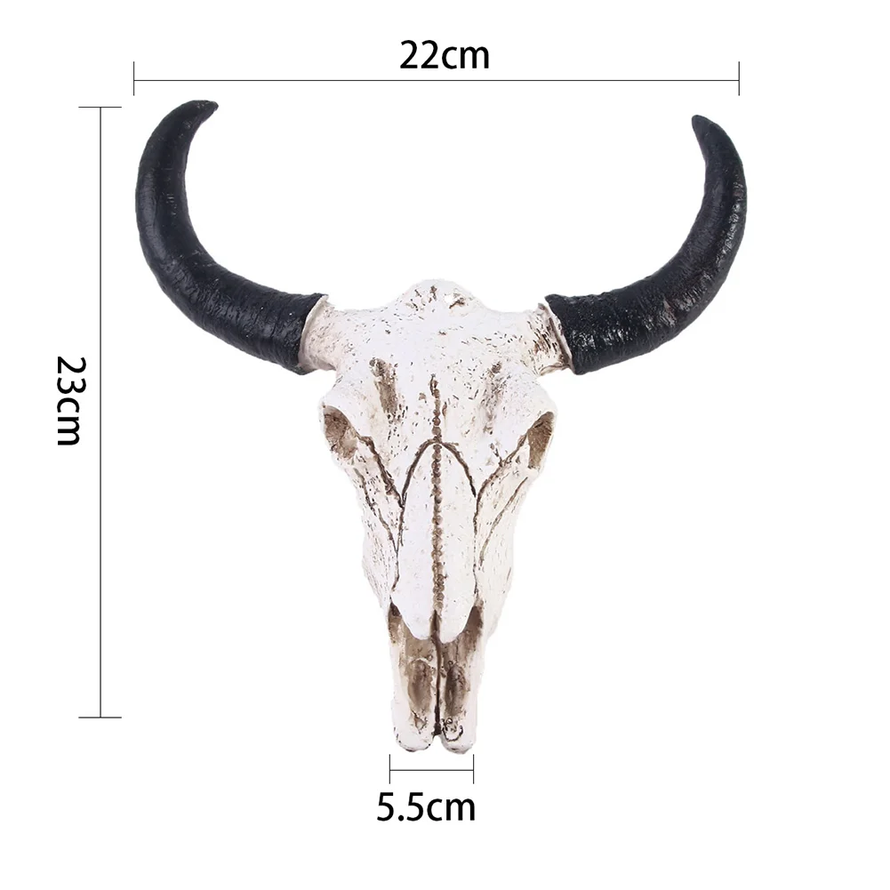 Resin Longhorn Cow Skull Head Wall Decorations Ornament 3D Figurines Crafts