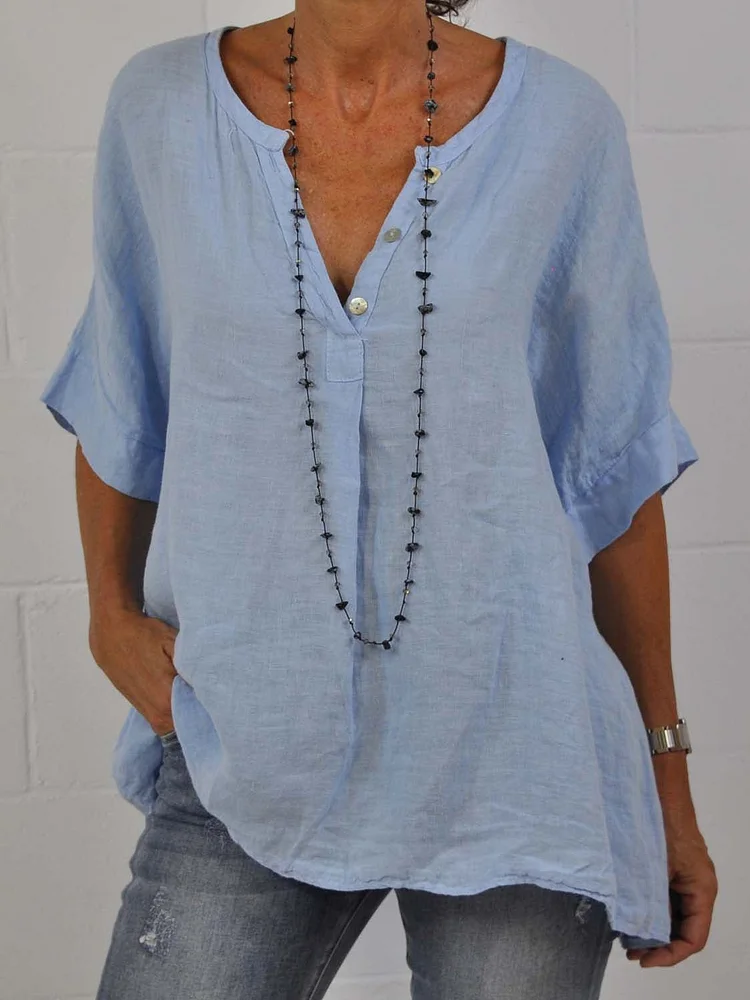 Casual Cotton Plain Blouse Tunic