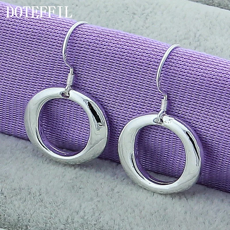 DOTEFFIL 925 Sterling Silver Circle Round O Drop Earrings For Woman Jewelry