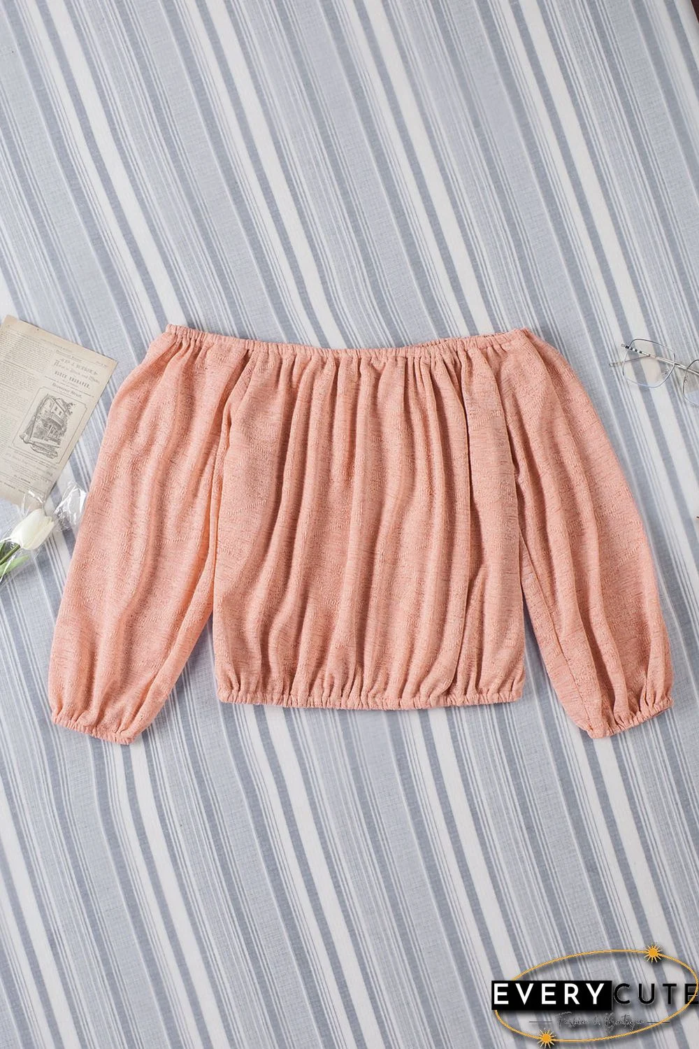 Pink Subtle Jacquard Long Sleeve Off Shoulder Blouse