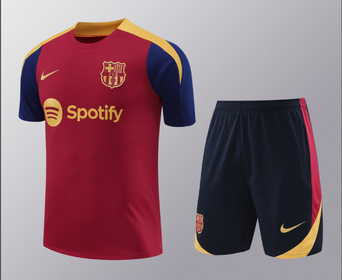 24/25 Barcelona Training Kit Short Sleeve Red Football Shirt Thai Quality