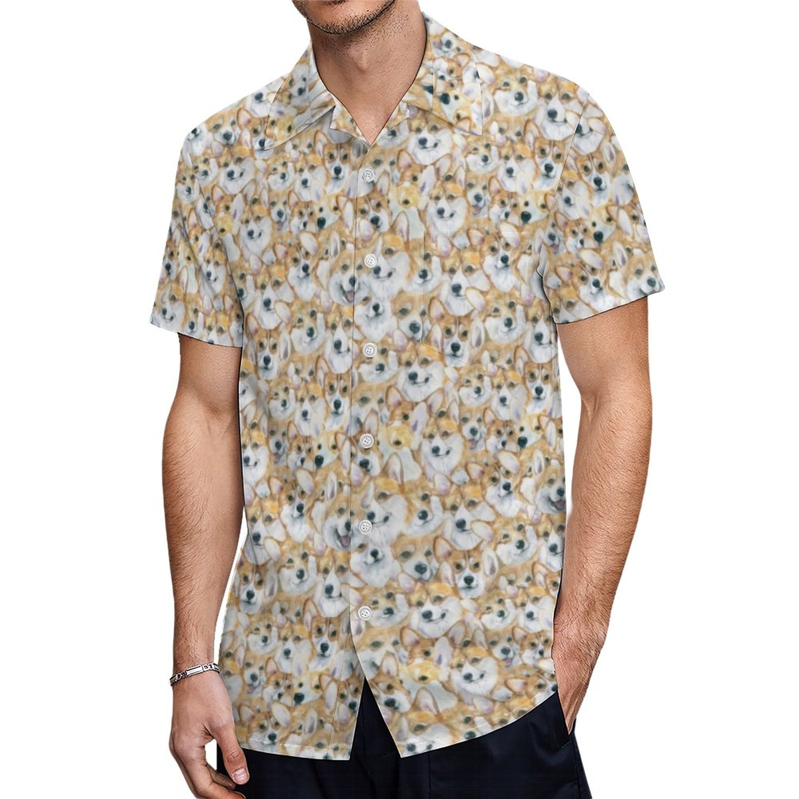 Corgi Dogs Yoga Running And Exercise Hawaiian Shirt Mens Button Down Plus Size Tropical Hawaii Beach Shirts