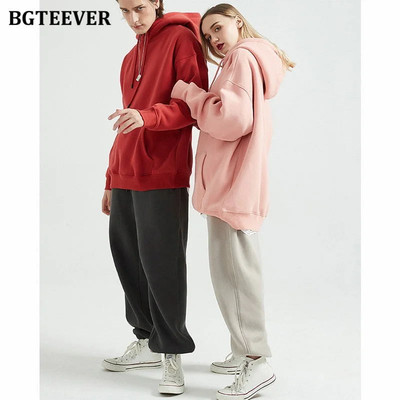 BGTEEVER Winter Thicken Fleece Women Couple Sweatshirt Cotton Oversized Hoodies Sweatshirts Female Warm Pullovers Jacket