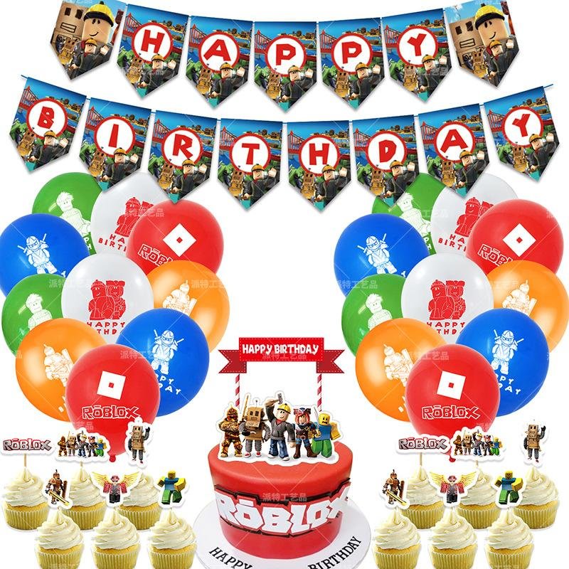Original Roblox Virtual World Birthday Pull Flag Cake Insert Sandbox Balloon Set Game Party Decoration - roblox flag