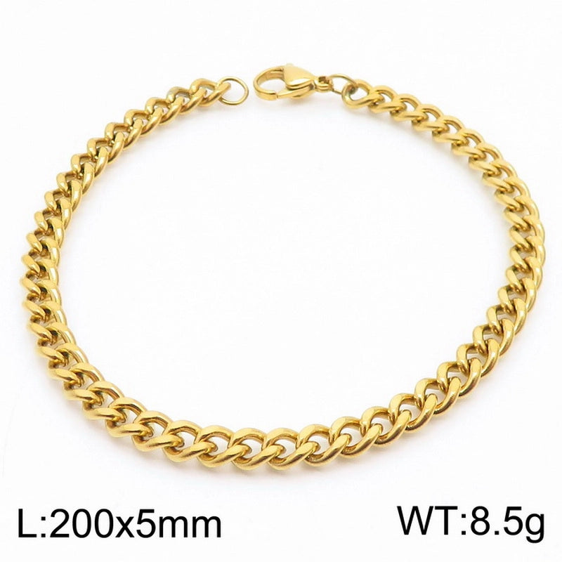 Stainless Steel Personality Fashion Trend Simple Two-Side Grinding Cuban Link Chain Bracelet Accessories