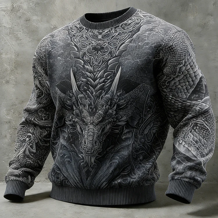 Men's Celtic Dragon Pattern Comfortable Crew Neck Sweatshirt