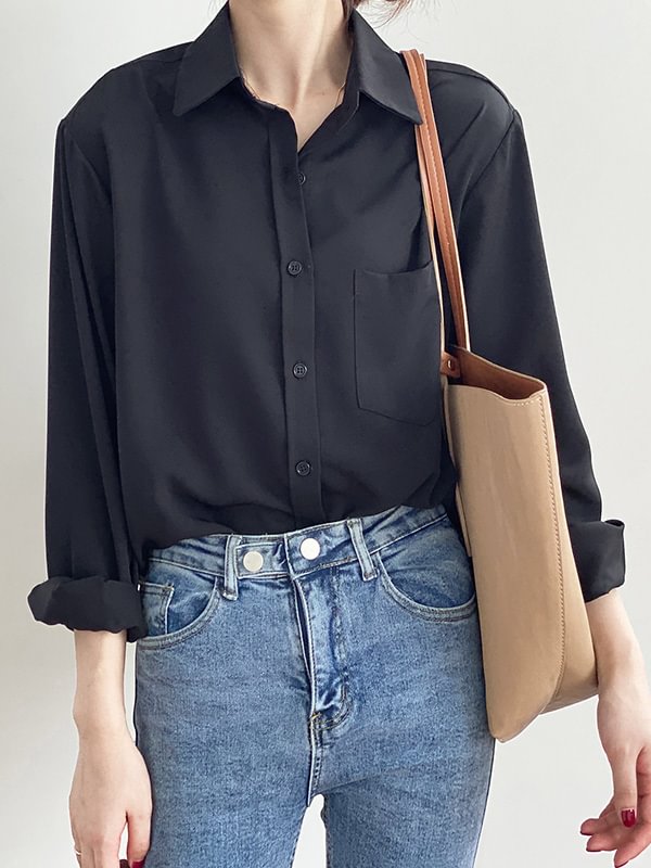 Urban Solid Color Lapel Long Sleeves Blouse