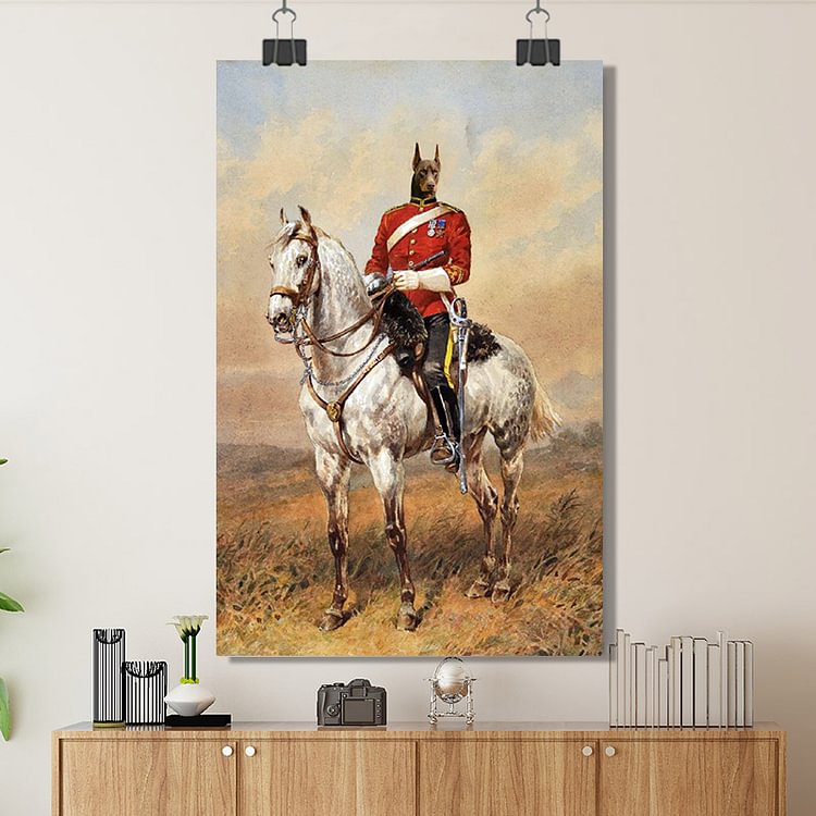 A British hussar general on horseback retro pet styling custom mural magnetic frame minimalist