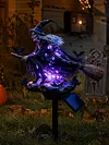 Solar Powered Halloween Witch Broom Stake Resin Light for Outdoor Decor