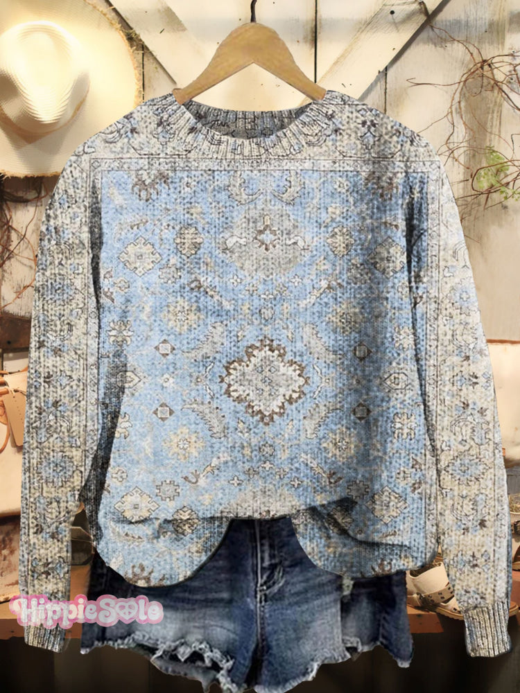 Ethnic Art Print Knitted Pullover Sweater Multicolor / S