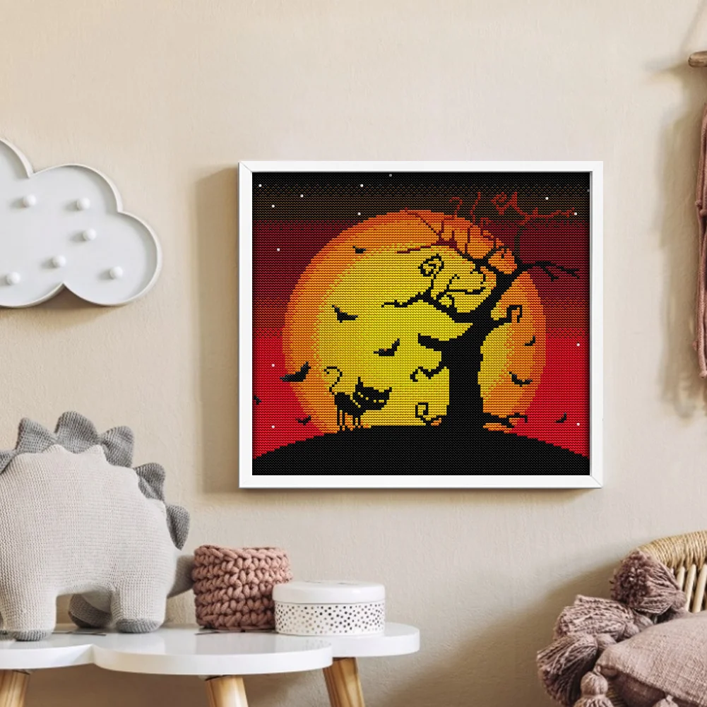 14CT Full Stamped Cross Stitch - Halloween(Canvas|31*29CM)