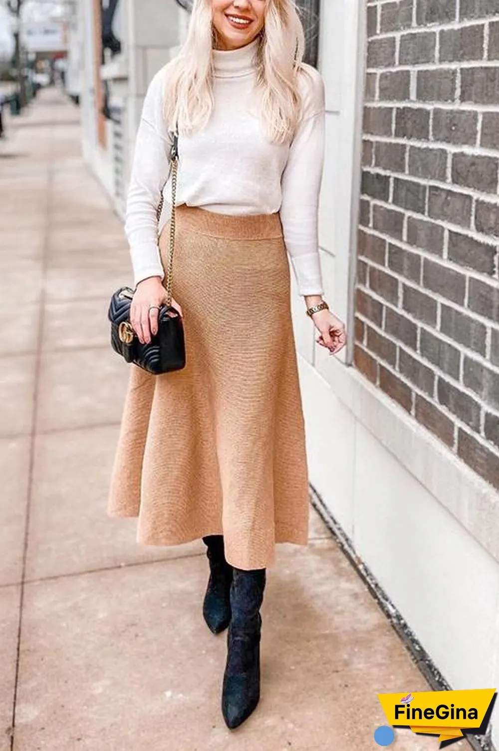 High Collar Knit Long Sleeve T Shirt