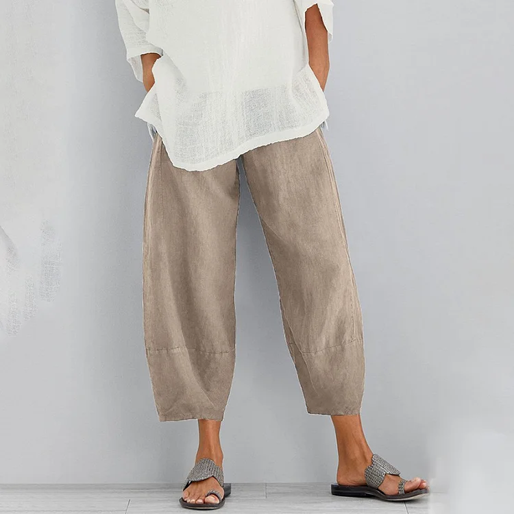 Solid Color Pocket Casual Loose Pants