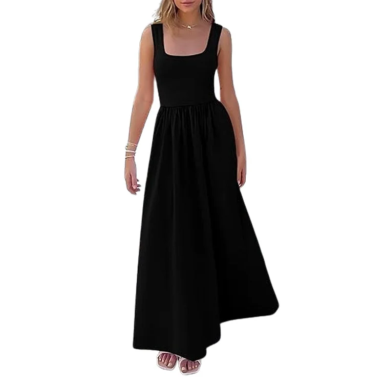 Vestido A-line sem mangas com decote quadrado 