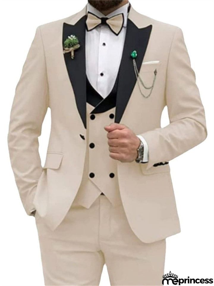 Men's 3 Piece Wedding Prom Suits Bridegroom Blazer + Vest + Pants