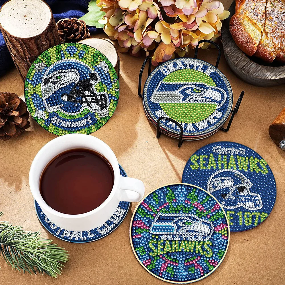 Seattle Seahawks 6pcs DIY Diamond Painting Acrylic Coasters Holder for Beginner Adult