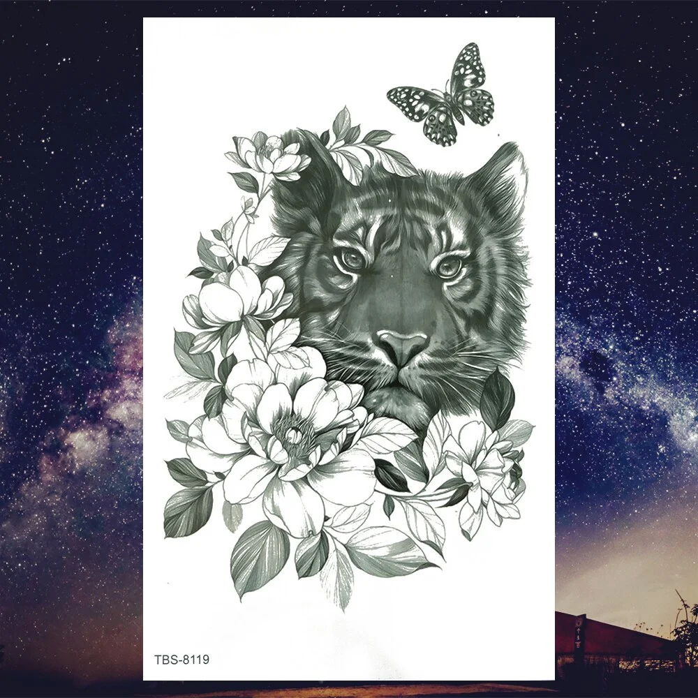 Sdrawing Henna Fake Temporary Tattoos For Men Women Black Creative Wolf Tattoo Sticker Geometric Tribe Owl Skeleton Tatoos Body Arms