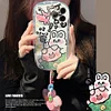 Cute Design Cartoon Scrawl Phone Case with Flower Pendant for iPhone 11/12/13/14