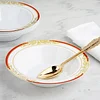 10 Pack | White Round 12oz Disposable Plastic Soup Bowl With Gold Vine and Red Rim