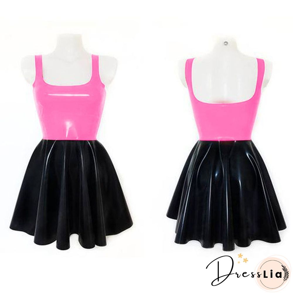 Plus Size A-line Sleeveless Mini Dress Ladies Splicing Color Pleated PVC Dress Summer High Street Sundress Fashion Streetwear