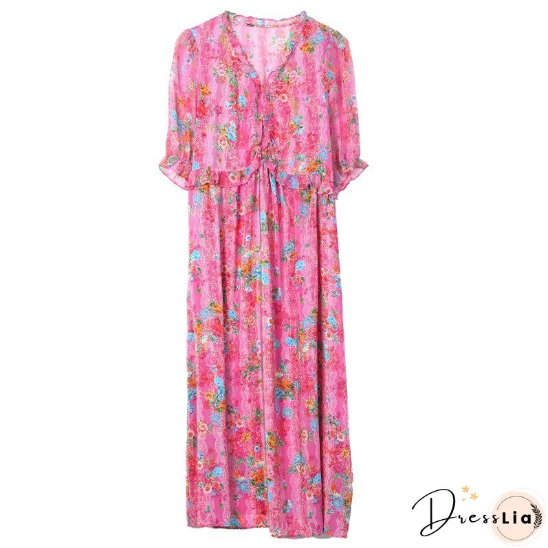 Summer Magnanimous Mulberry Silk V-Neck Dress