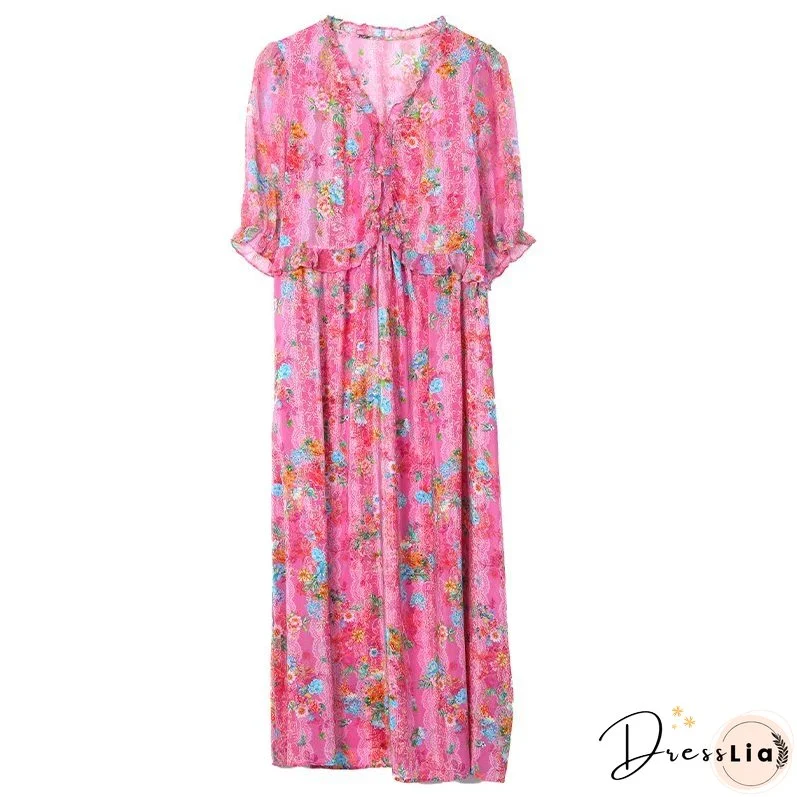 Summer Magnanimous Mulberry Silk V-Neck Dress