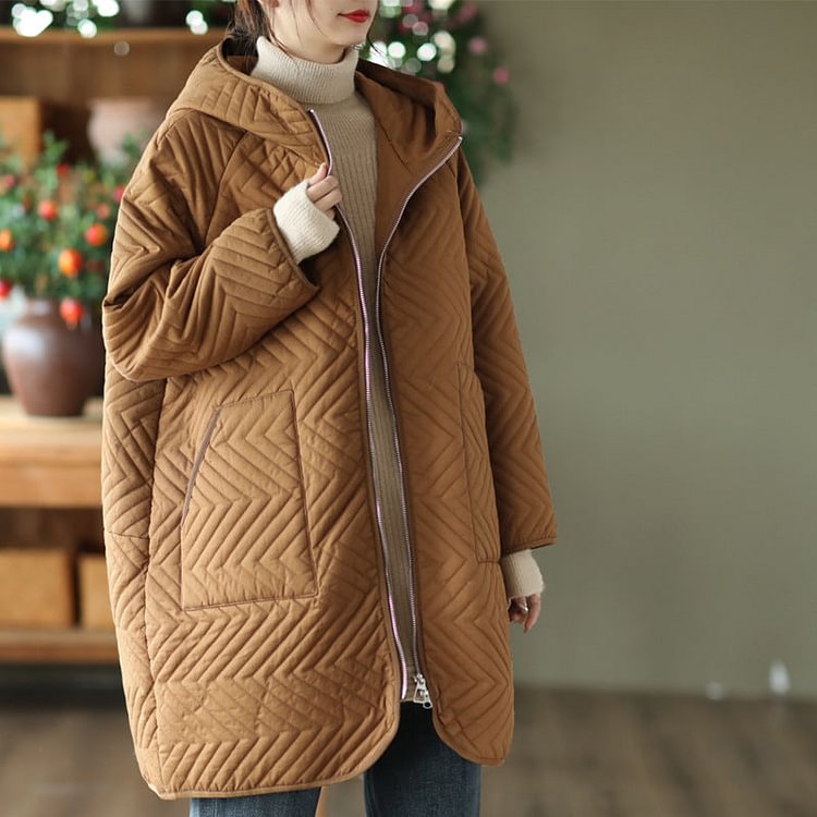 Retro Quilted Diamond Thickened Mid-Length Coat