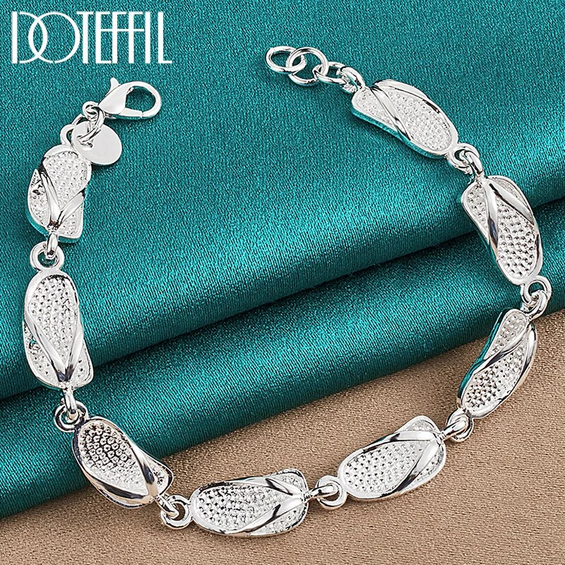 925 Sterling Silver Slippers Shoe Bracelet Chain For Women Man Jewelry