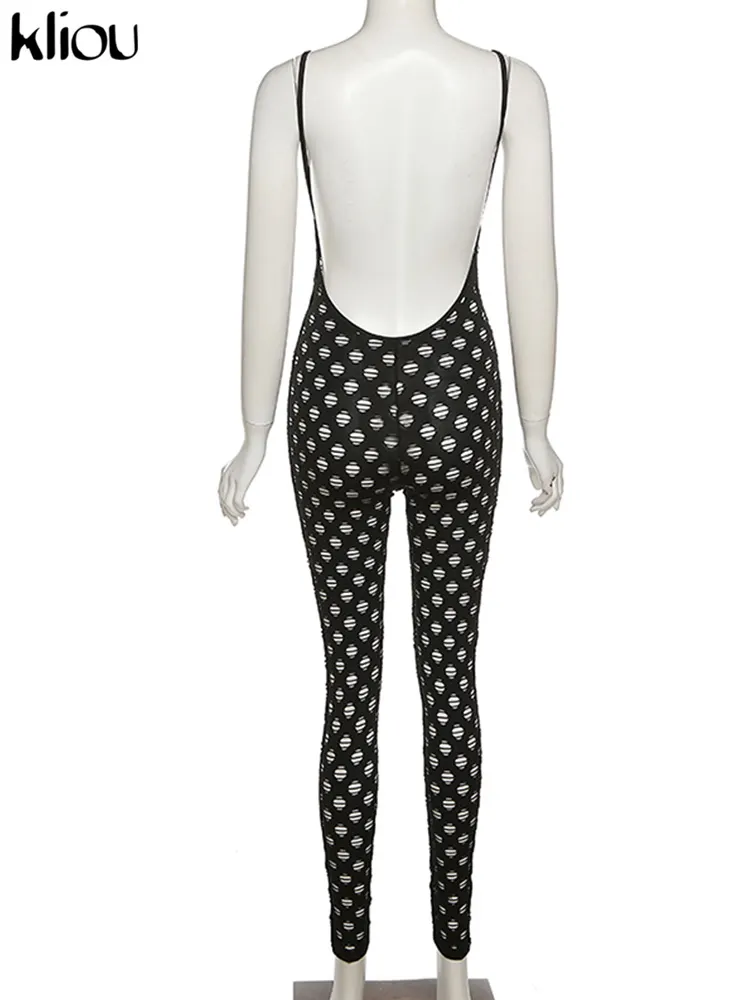 Long sleeve lace hollow out see through jumpsuit