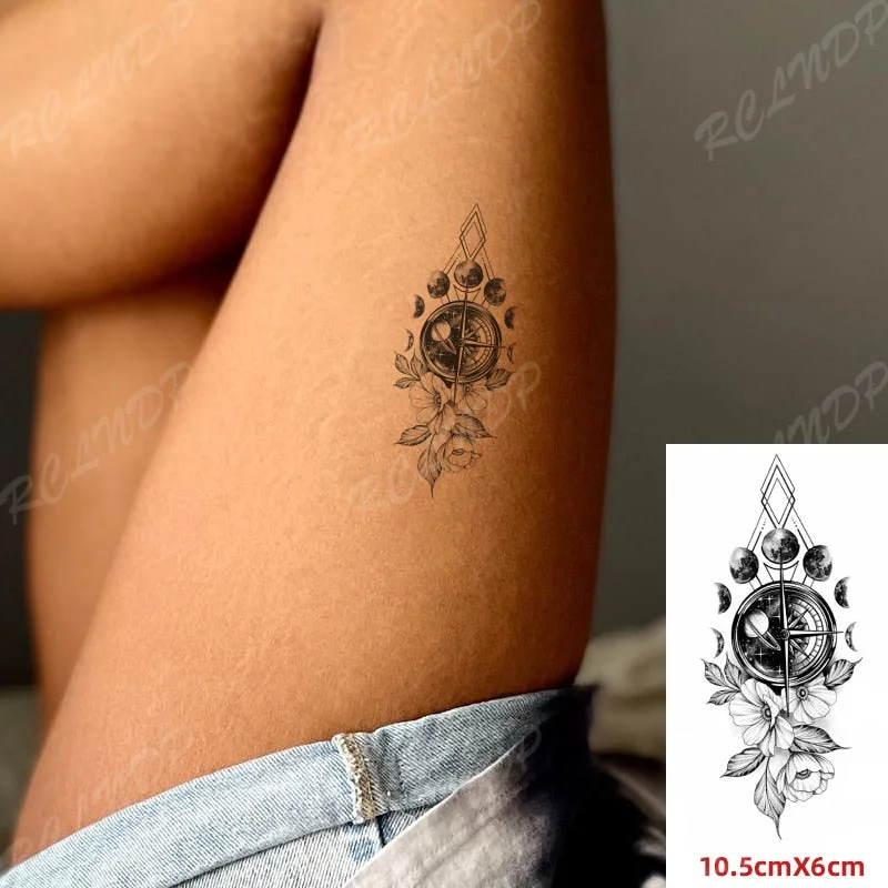 Waterproof Temporary Tattoo Sticker Compass Arrow Roman Clock Anchor Small Body Art Flash Tattoo Fake Tattoo for Women Men