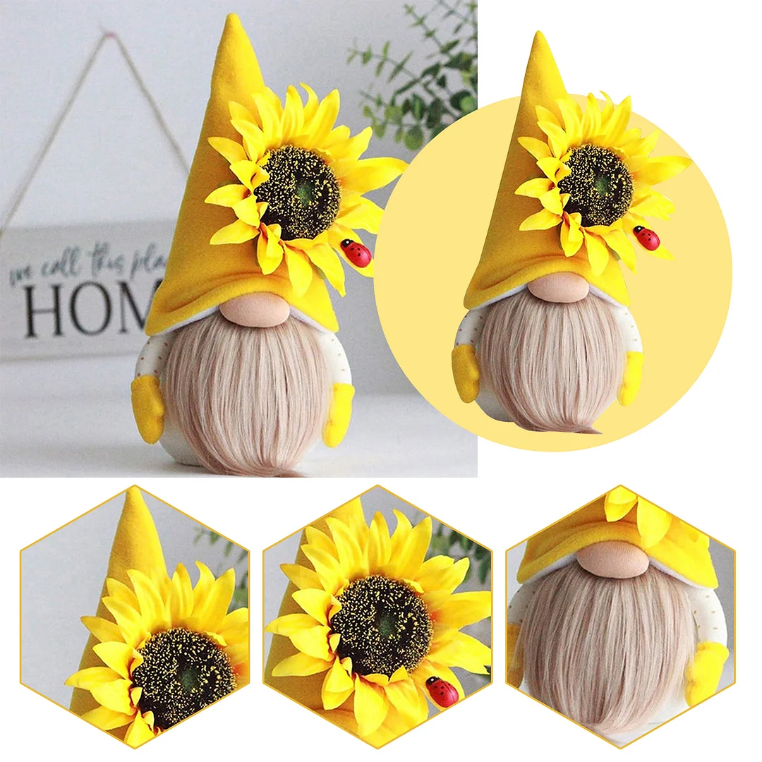 Sunflowers Gnome Plush, Faceless Elf Dwarf Tomte Doll Ornaments (Yellow)