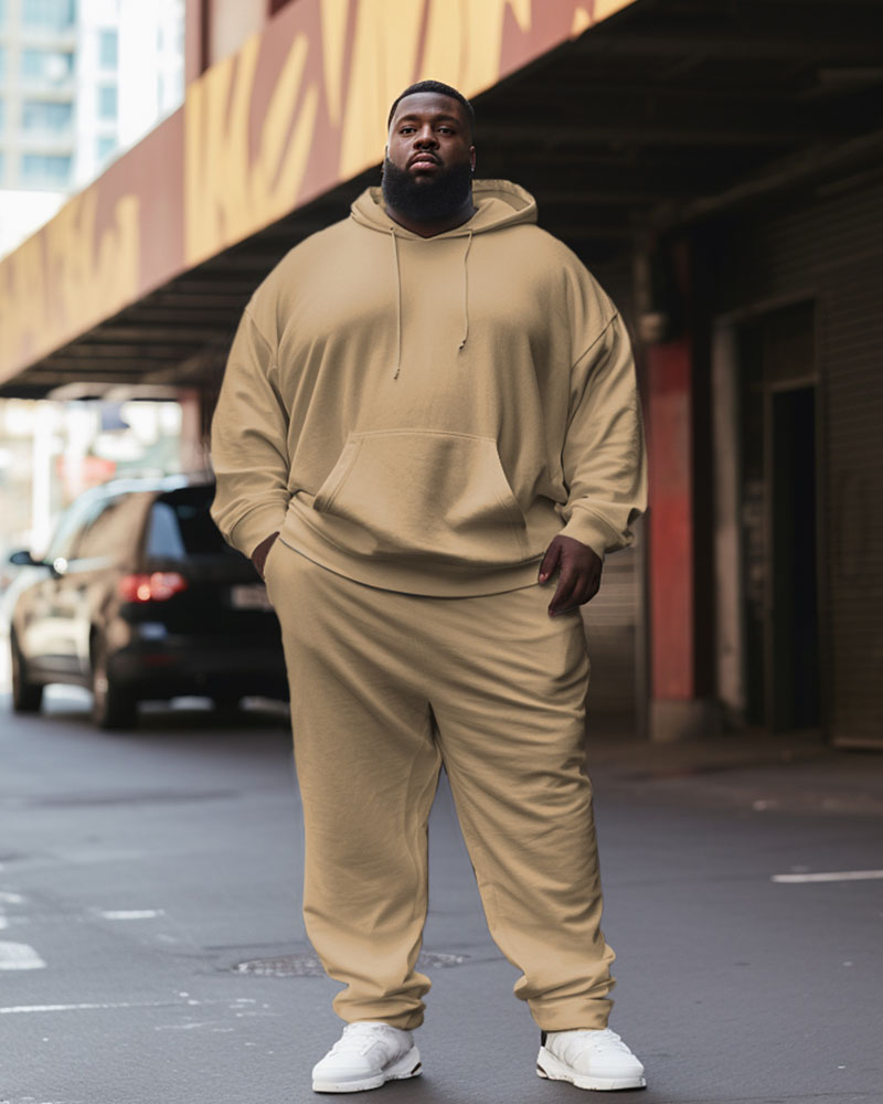 Big Guys 2-Piece Tracksuit Solid Color Hoodie & Pants Set