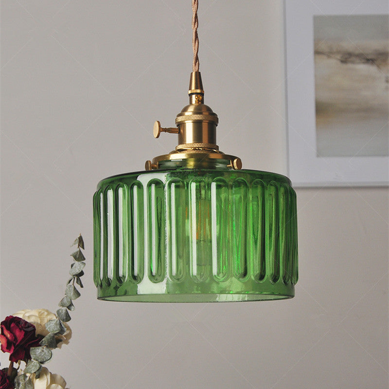 Retro Short Cylinder Wavy Glass Pendant Light