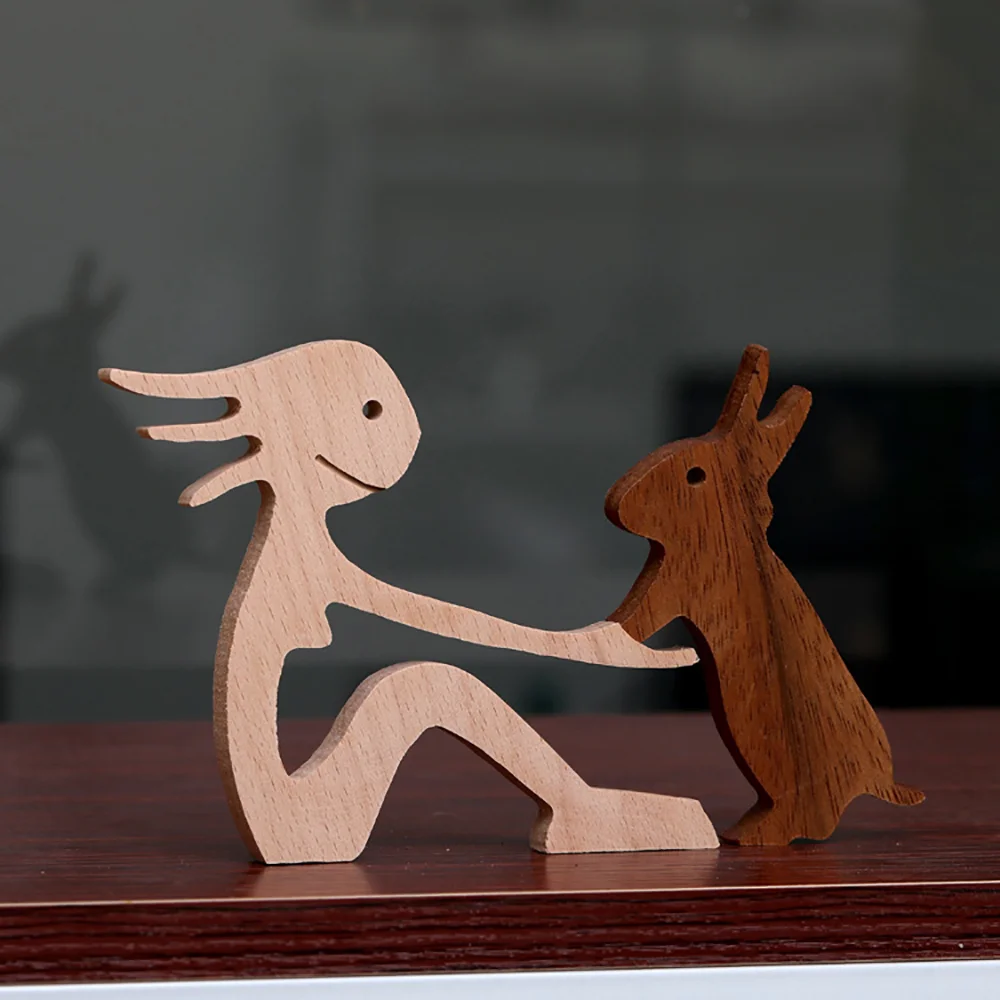 Purexcellent™ New creative simple girl doll and rabbit home desktop carving decoration