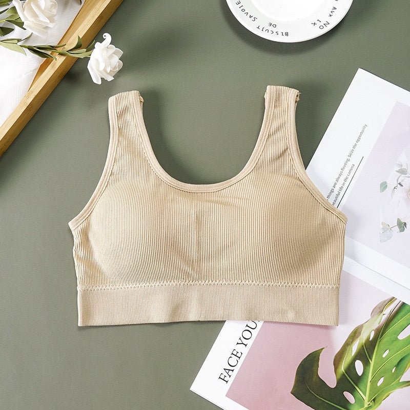 New Women Cotton Underwear Tube Tops Sexy Solid Color Top Fashion Sports Comfort Tank Up Female Rimless Bra Sexy Lingerie