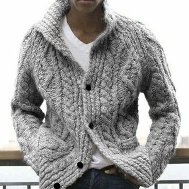 Men's Casual Solid Color Lapel Long Sleeve Knit Cardigan
