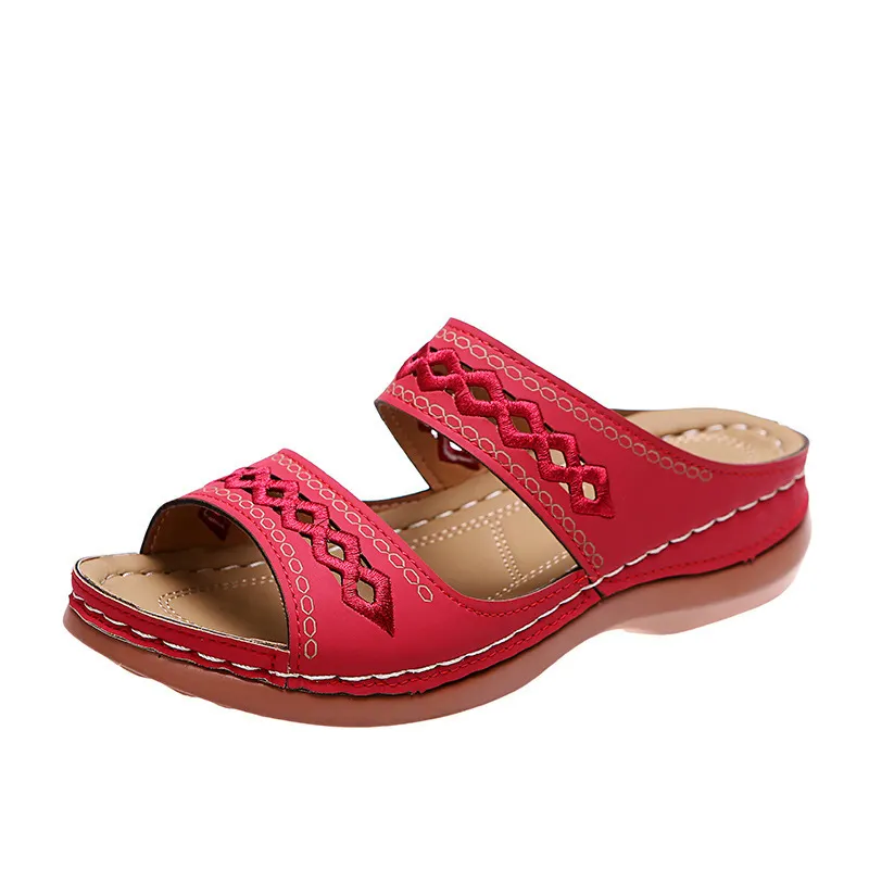 Breakj Breakj New Large-Size Slippers Retro Car Line Anti-Slip Round Slope And Comfortable Word Cool Slippers Woman
