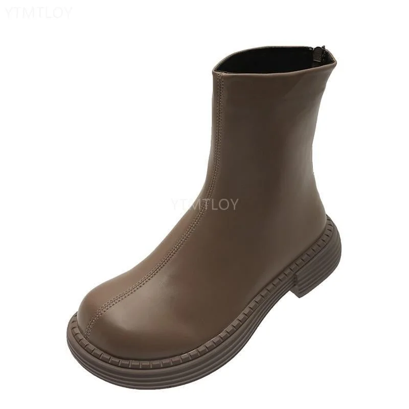 Rock Shoes Woman Lady Boots Platform Round Toe Luxury Designer 2022 Autumn Rubber Fashion Ytmtloy Zipper Botines De Mujer