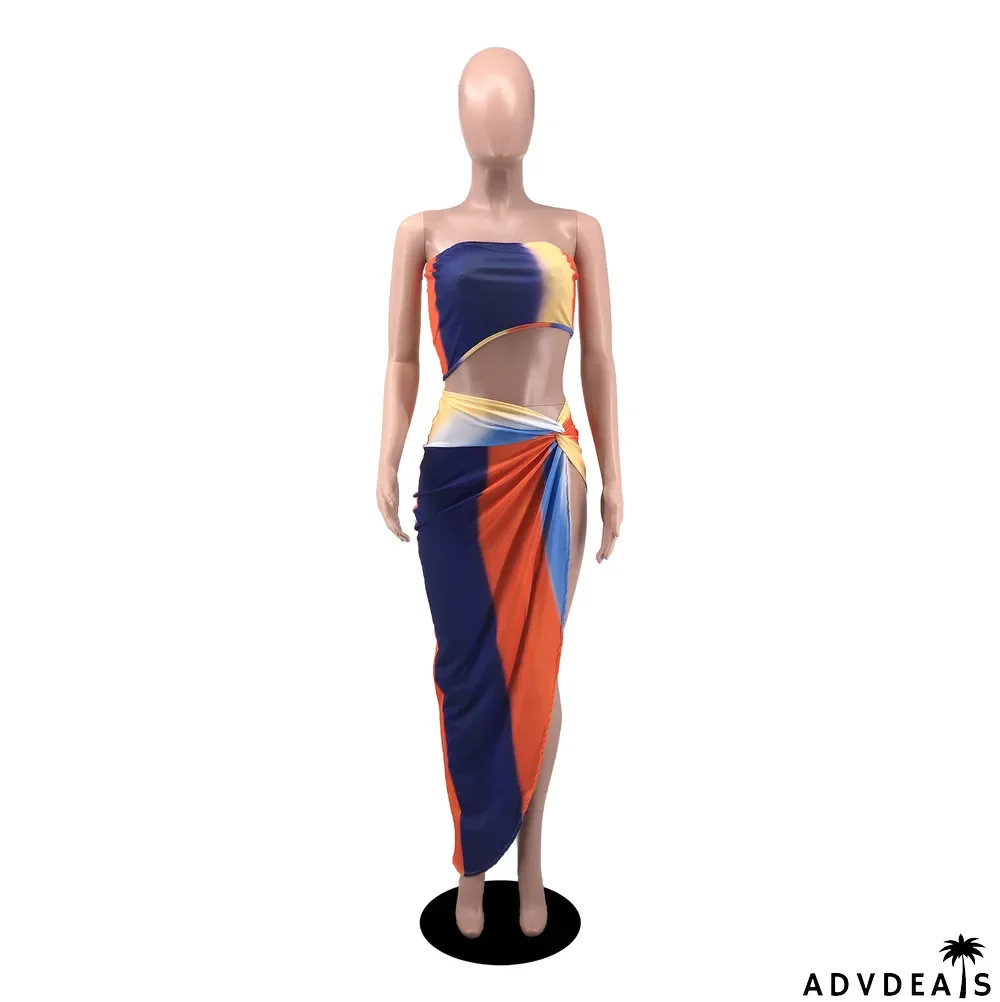 Summer Print Wrap Skirt Set