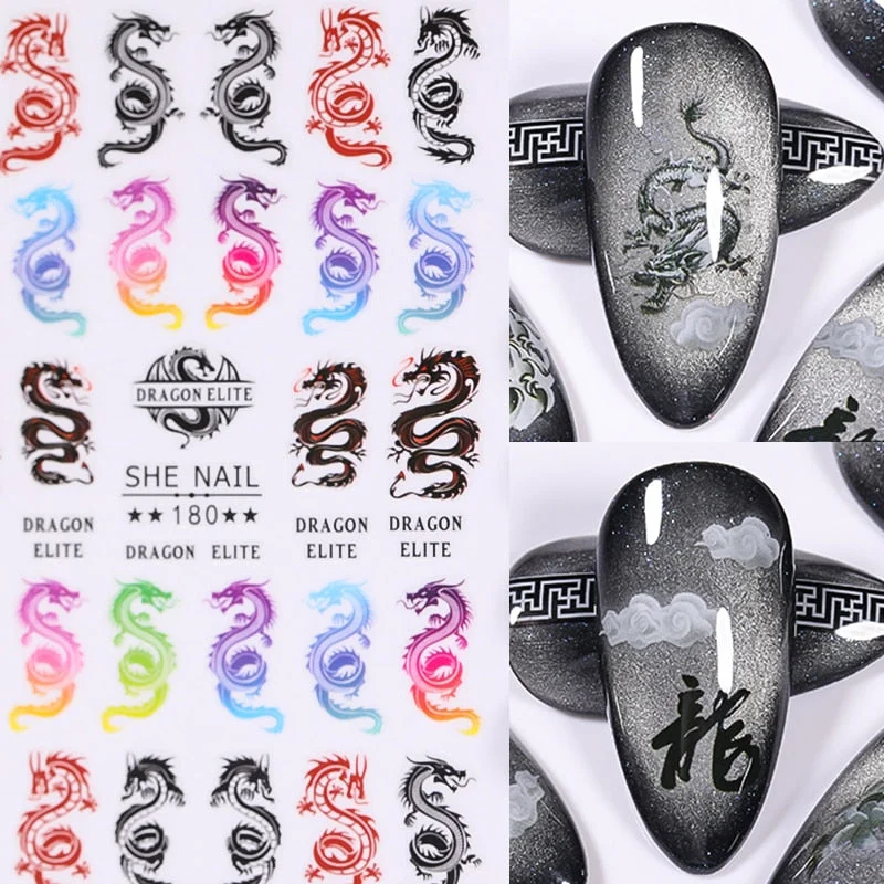 1 Sheet 3D Nail Sticker Gold Colorful Snake Rose Pattern Transfer Decals Sliders For Nails DIY Nail Art Decoration Manicures