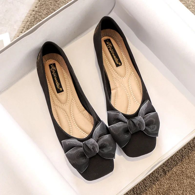 Bow Headed Flat Bottomed Shallow Women's Shoes