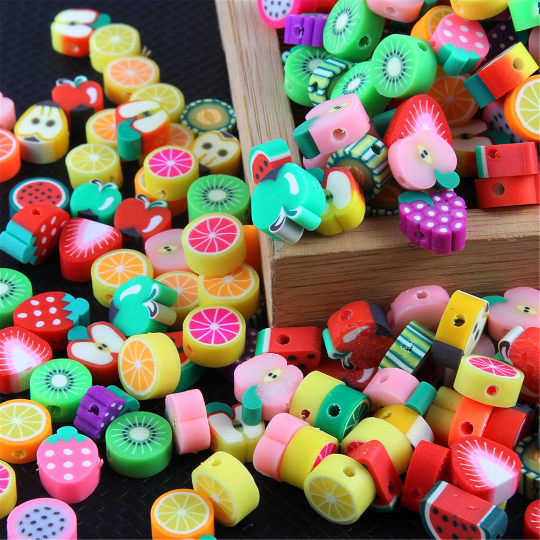 Bulk 50 100 pcs Polymer Clay Animal Fruit Series Beads, Cound Beads, Vinly Heishi Clay Spacer Beads,Multicolor Bead Bracelet Accessory 