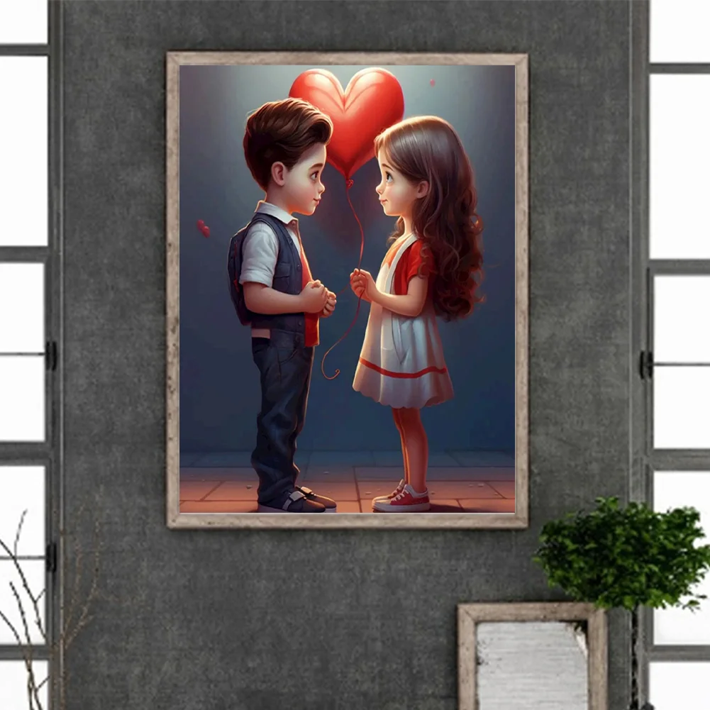 Diamond Painting - Full Round Drill - Kid Sweet Couple(Canvas|30*40cm)