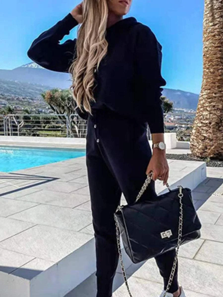 Loose Sweatshirt Slim-fit String Sweatpants Two-Piece Set