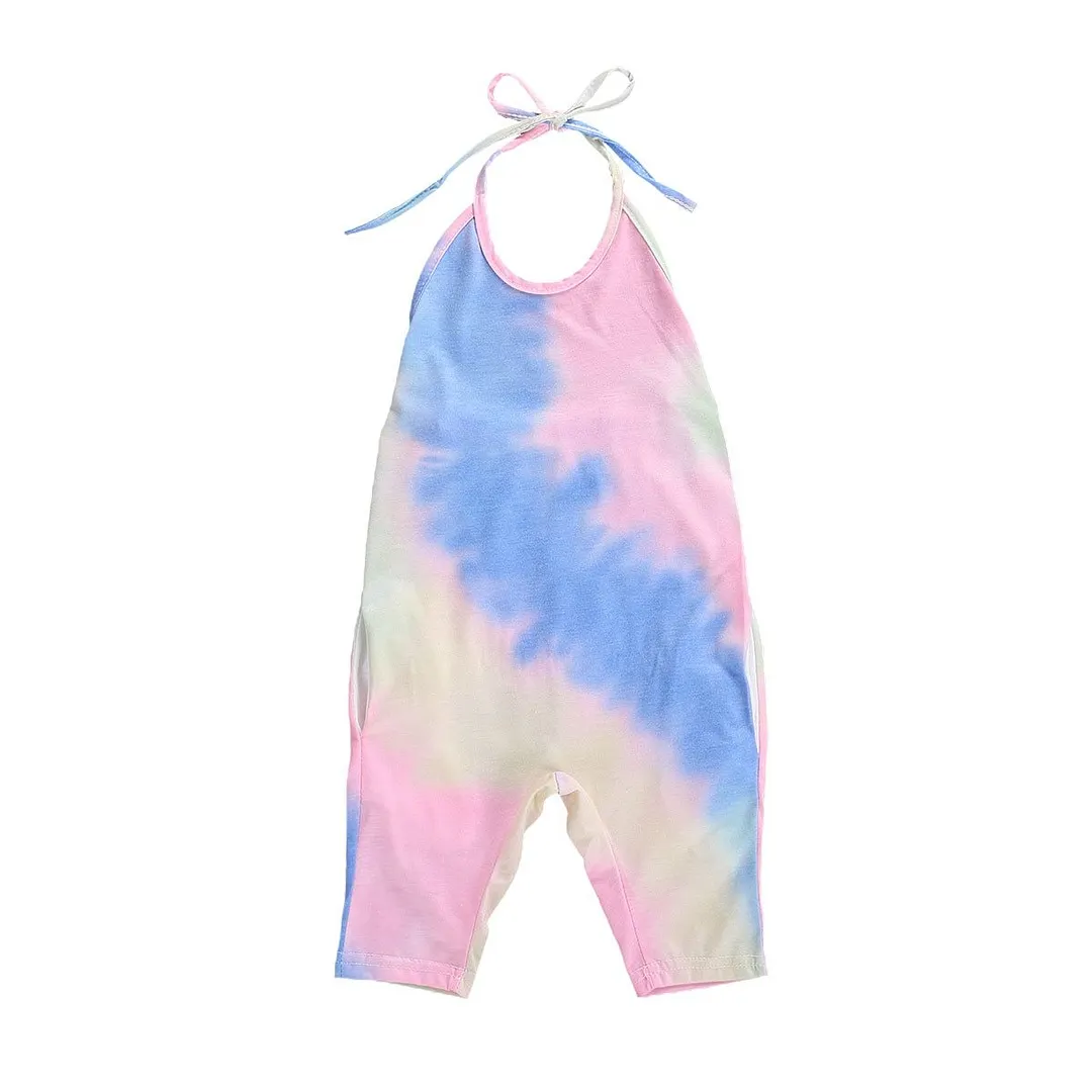 Children Summer Clothing Infant Kids Baby Girls Tie dye Romper Spaghetti Colorful Gradient Sunsuits Fashion Jumpsuits 2-6T