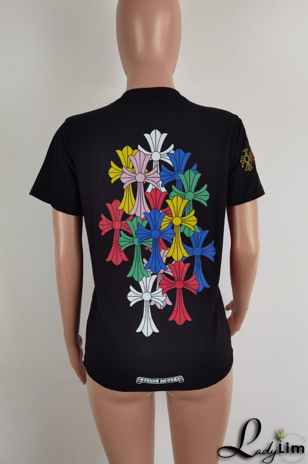 Black Fashion Casual Print Basic O Neck T-Shirts