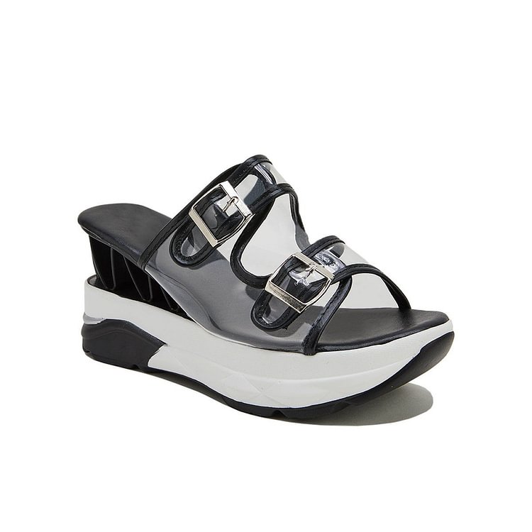 Women's Platform Flip Flop Slip-On Buckle Casual Rubber Slippers