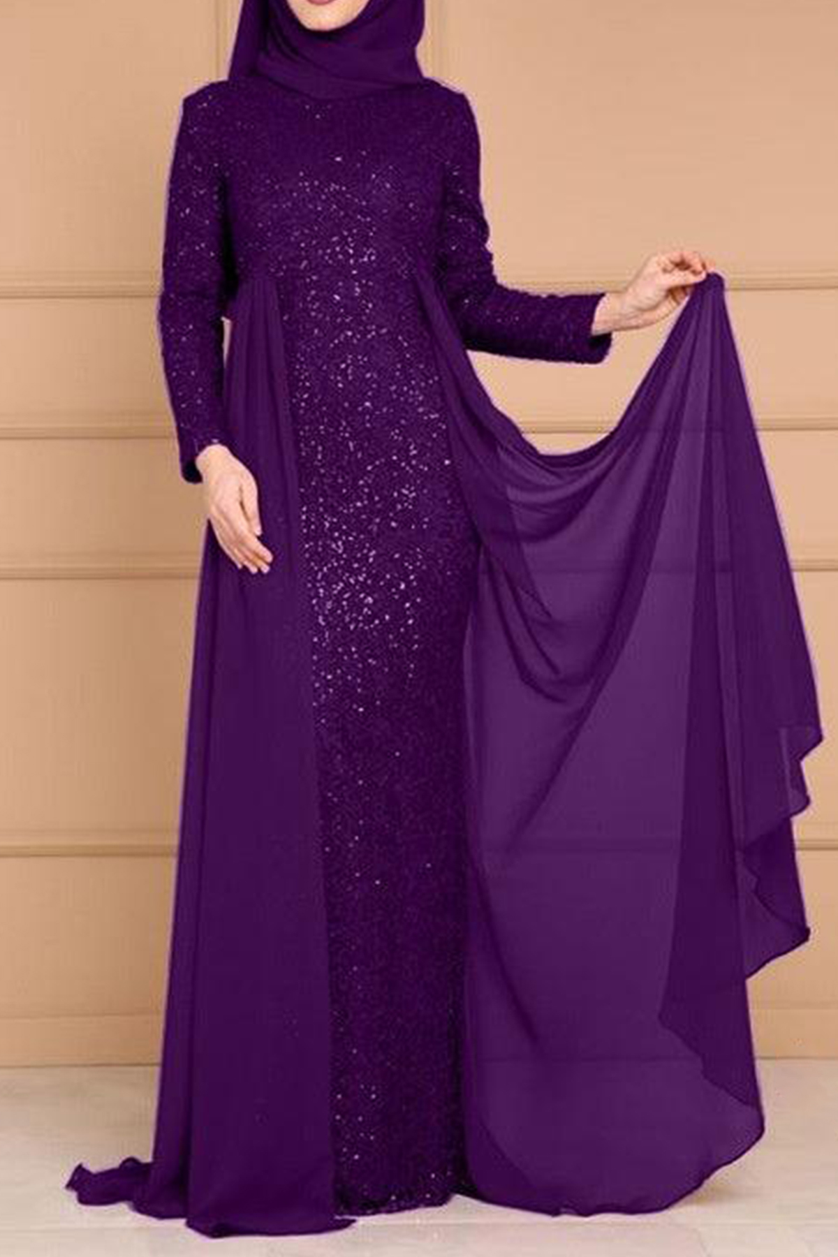 Elegant Blue Print Maxi Dresses Lantern Sleeve