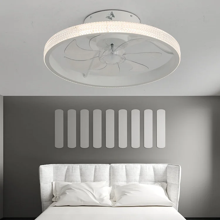 Round Inverter Mute LED Dimmable Modern Bladeless Ceiling Fans with Remote - Appledas