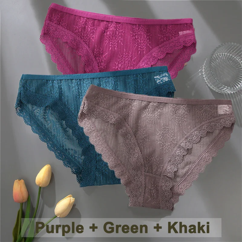 Billionm Women Sexy Lace Panties Solid Color Perspestive Underwear Briefs Low Waist Underpants Female Breathable Intimates Lingerie